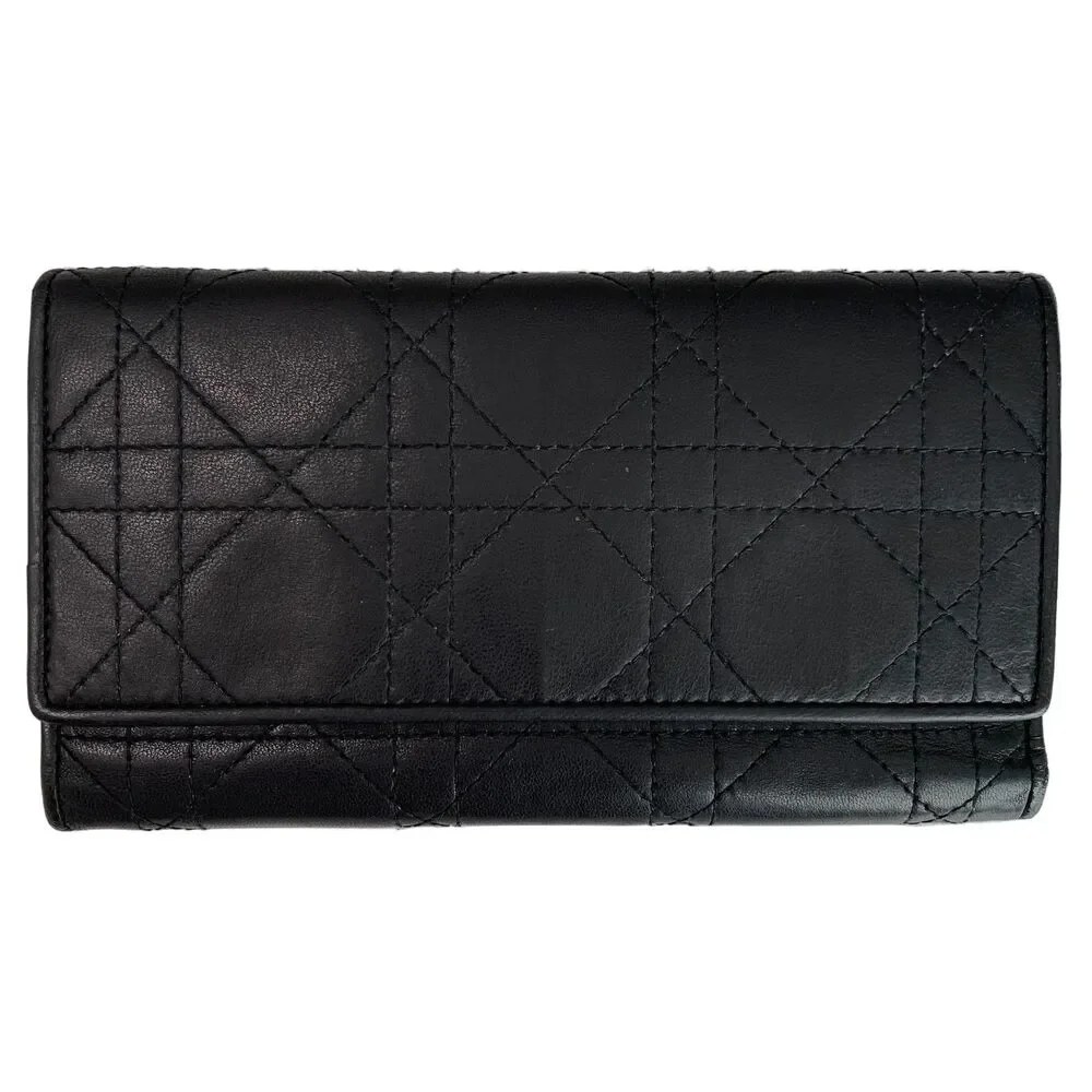 Christian Dior cannage Black leather long wallet authentic with COA